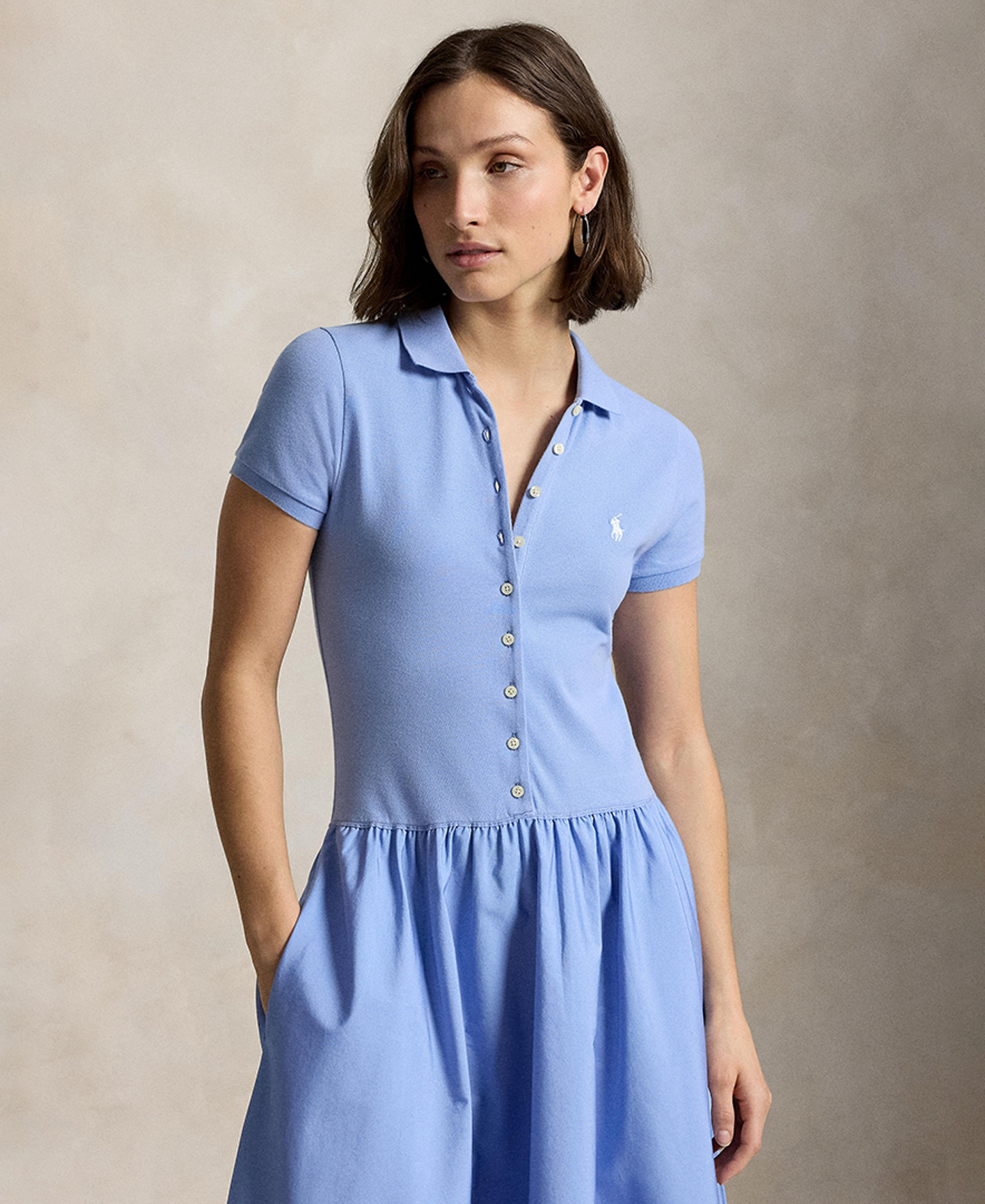 Polo Ralph Lauren Women's Hybrid Mesh Polo Collar A-Line Dress - Dress Shirt Blue