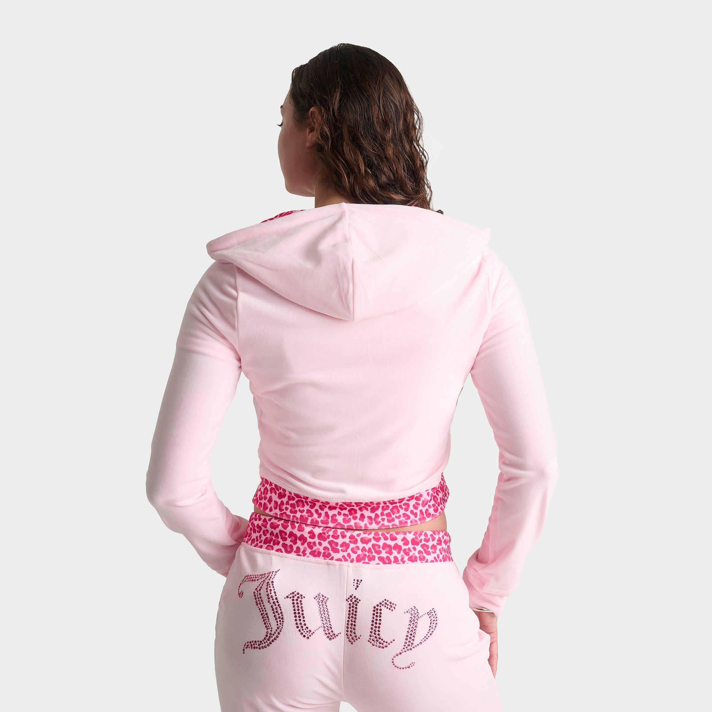 Women's Juicy Couture Bling Front Leopard Print Full-Zip Hoodie - Pink/Leopard