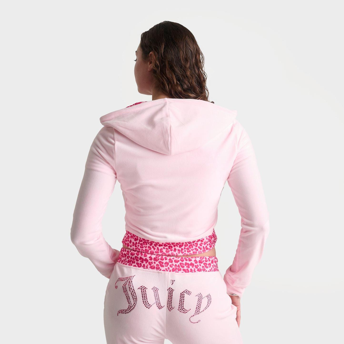 Women's Juicy Couture Bling Front Leopard Print Full-Zip Hoodie - Pink/Leopard