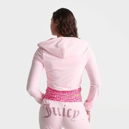 Women's Juicy Couture Bling Front Leopard Print Full-Zip Hoodie - Pink/Leopard