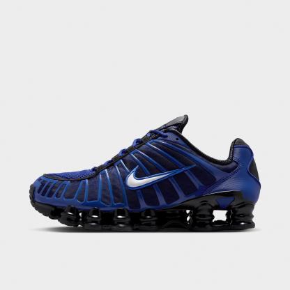 Men's Nithtke Shox TL Casual Shoes - Part 1 - Deep Royal Blue/Black/Racer Blue/White - Left shoe facing left. Outside of the shoe.