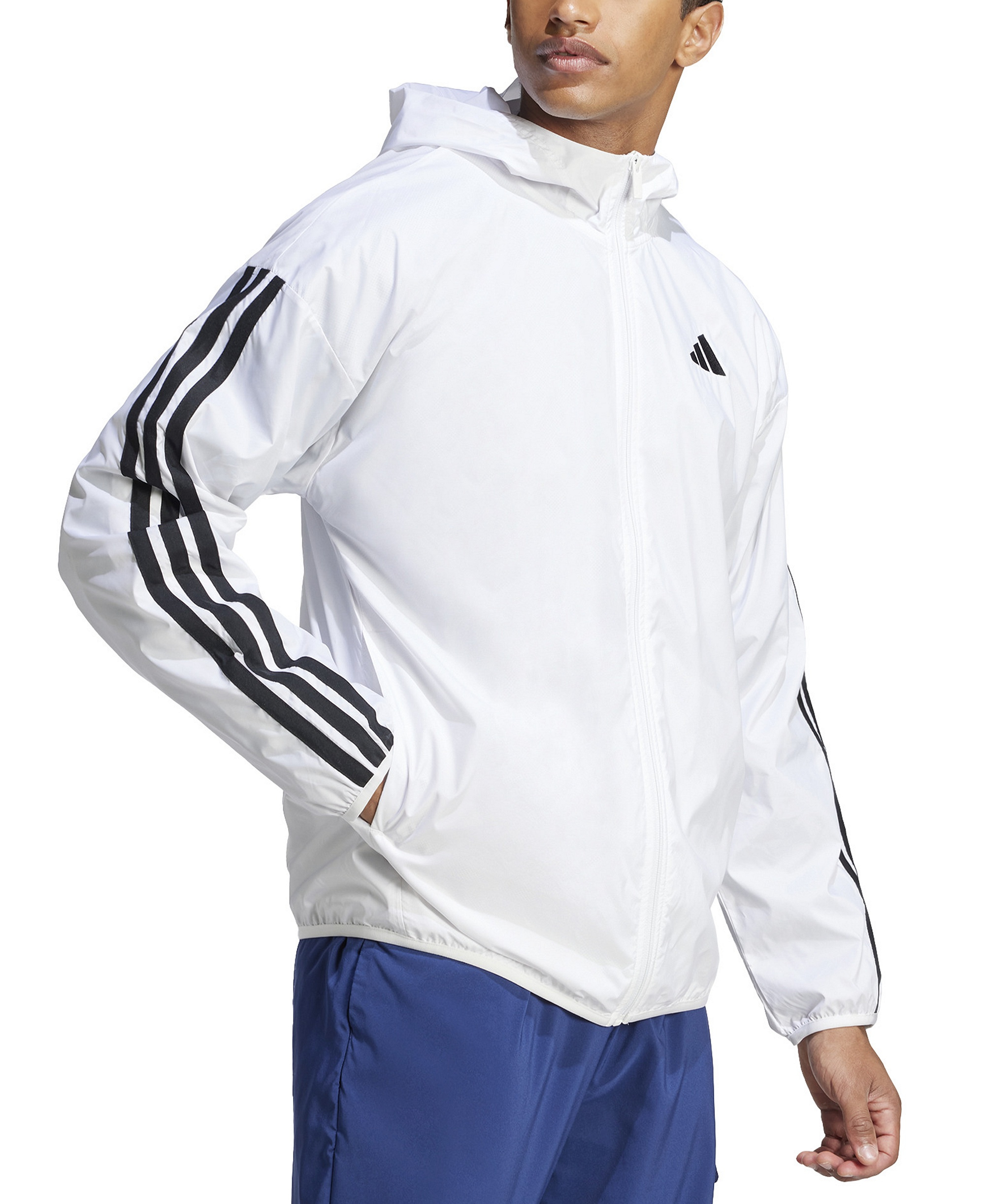 adidas Men's Essential Three-Stripes Woven Windbreaker - White / Black