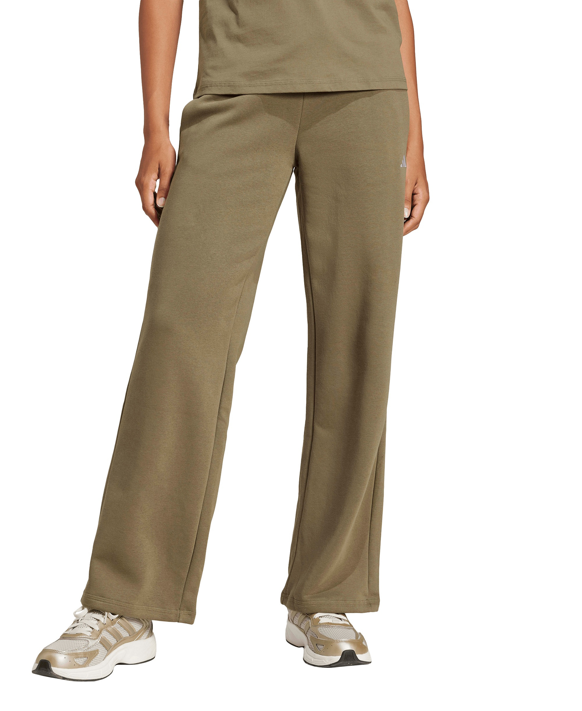 adidas Women's Essentials Small Logo Feel Cozy Open Hem Pants - Olive Strata/White
