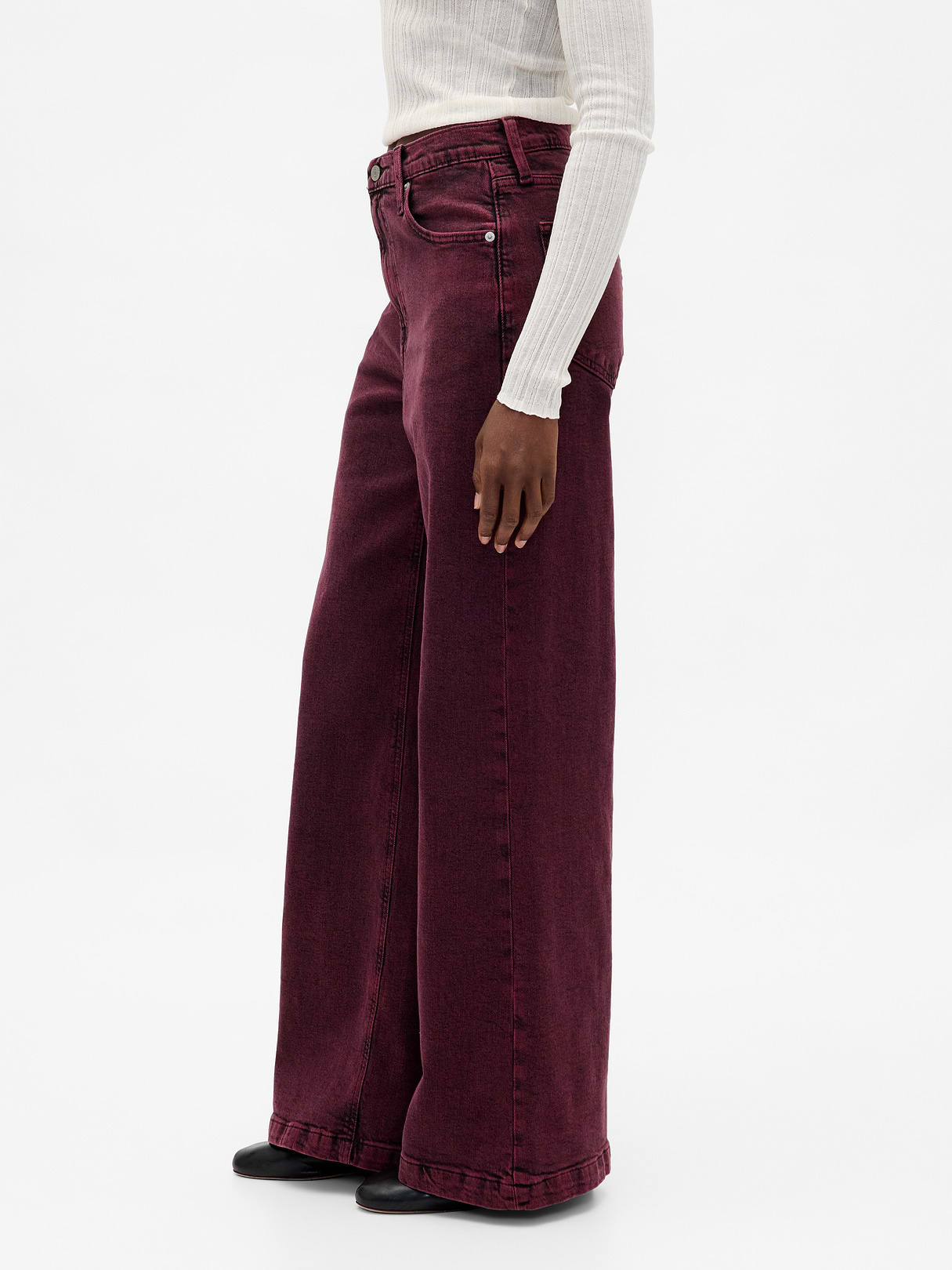 High Rise Stride Cuffed Wide-Leg Jeans - Red