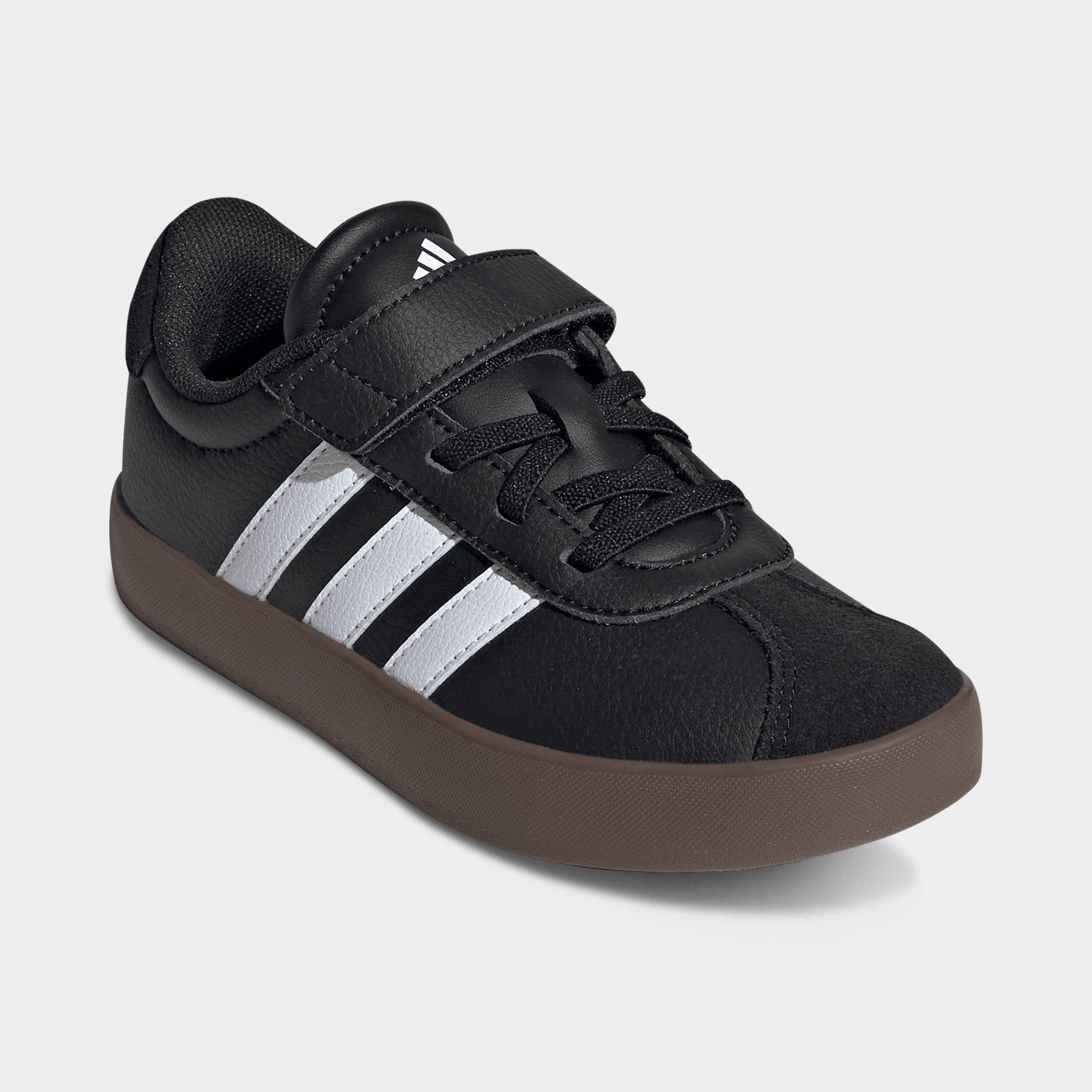 Little Kids' adidas VL Court 3.0 Hook-And-Loop Casual Shoes - Black/White - Both shoes facing left