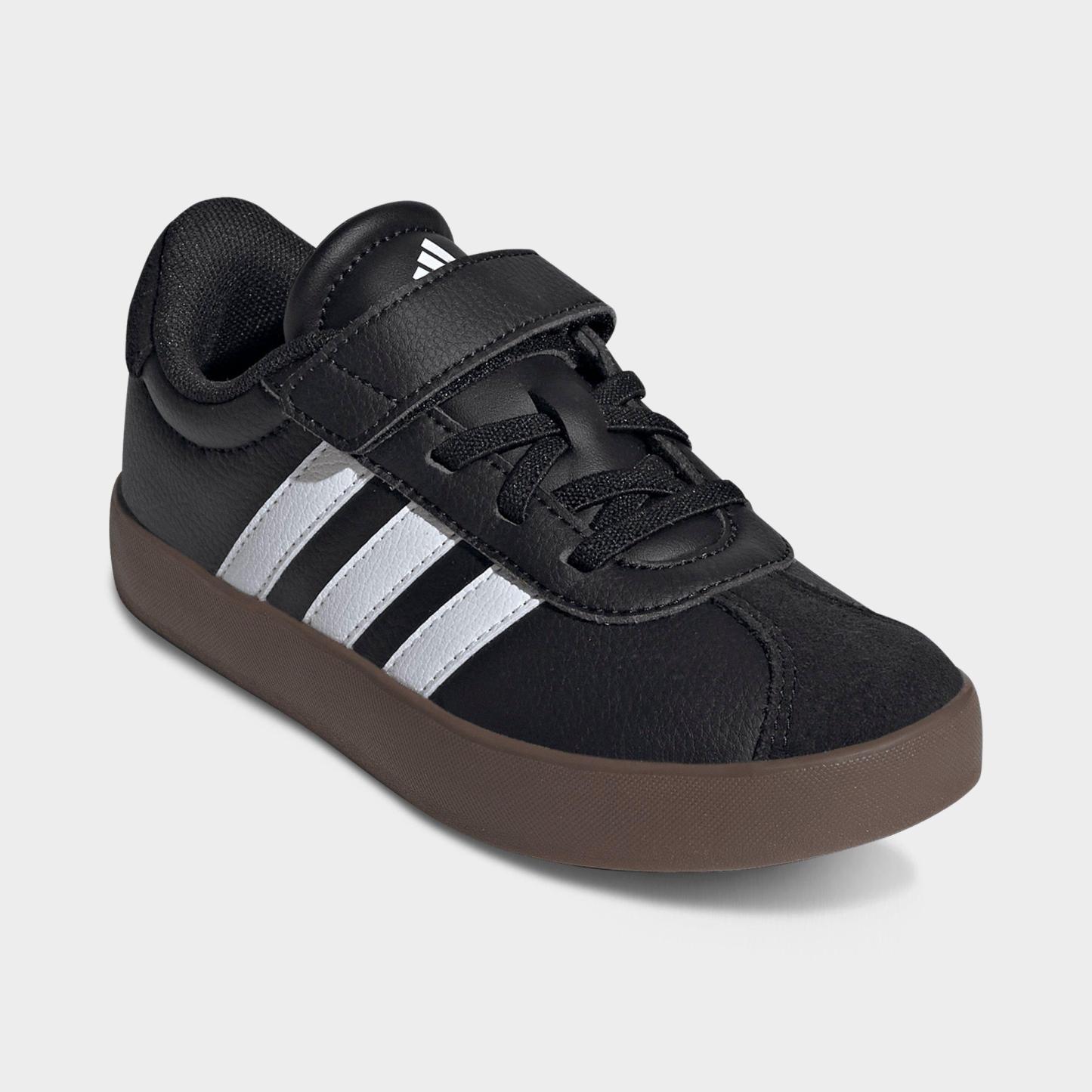 Little Kids' adidas VL Court 3.0 Hook-And-Loop Casual Shoes - Black/White - Both shoes facing left