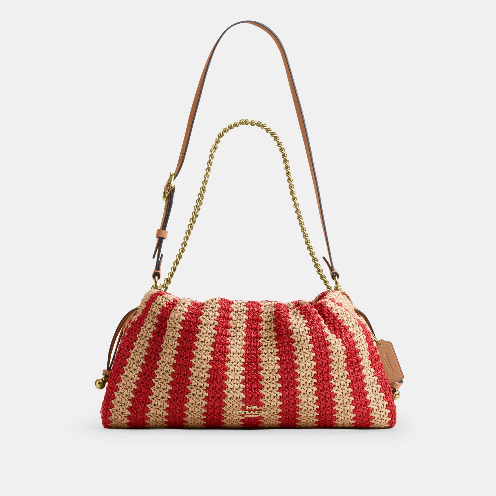 Faye Large Shoulder Bag With Stripes - Gold/Red/Tan - view 9