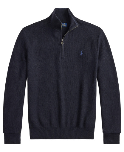 Polo Ralph Lauren Men's Mesh-Knit Cotton Quarter-Zip Sweater - Navy Heather