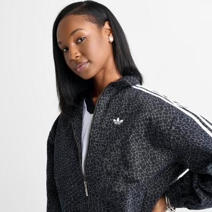 Women's adidas Originals Allover Print Firebird Oversized Track Jacket - Black/Grey Six - view 5