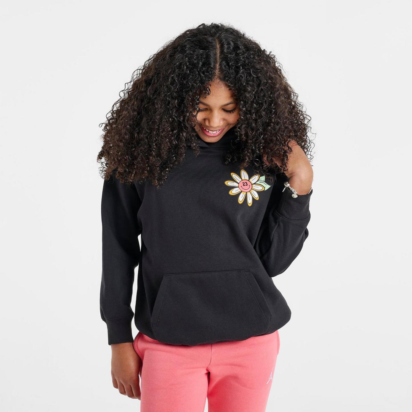 Girls' Big Kids' Jordan Floral Flight Pullover Hoodie - Black - view 3