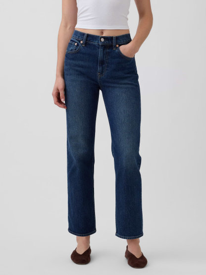High Rise ’90s Slim Straight Crop Jeans - Dark indigo