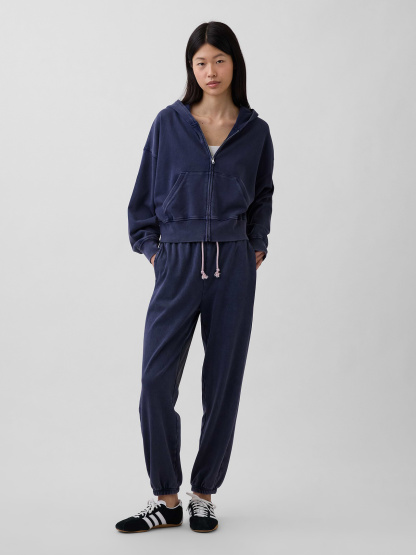 VintageSoft Terry Oversized Wedge Zip Hoodie - Tapestry navy blue wash
