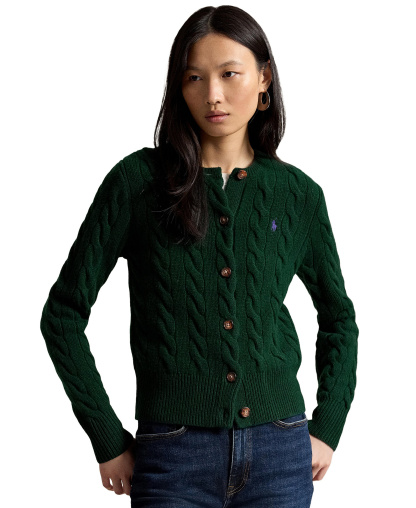 Polo Ralph Lauren Women's Cable-Knit Wool-Cashmere Cardigan Sweater - College Green