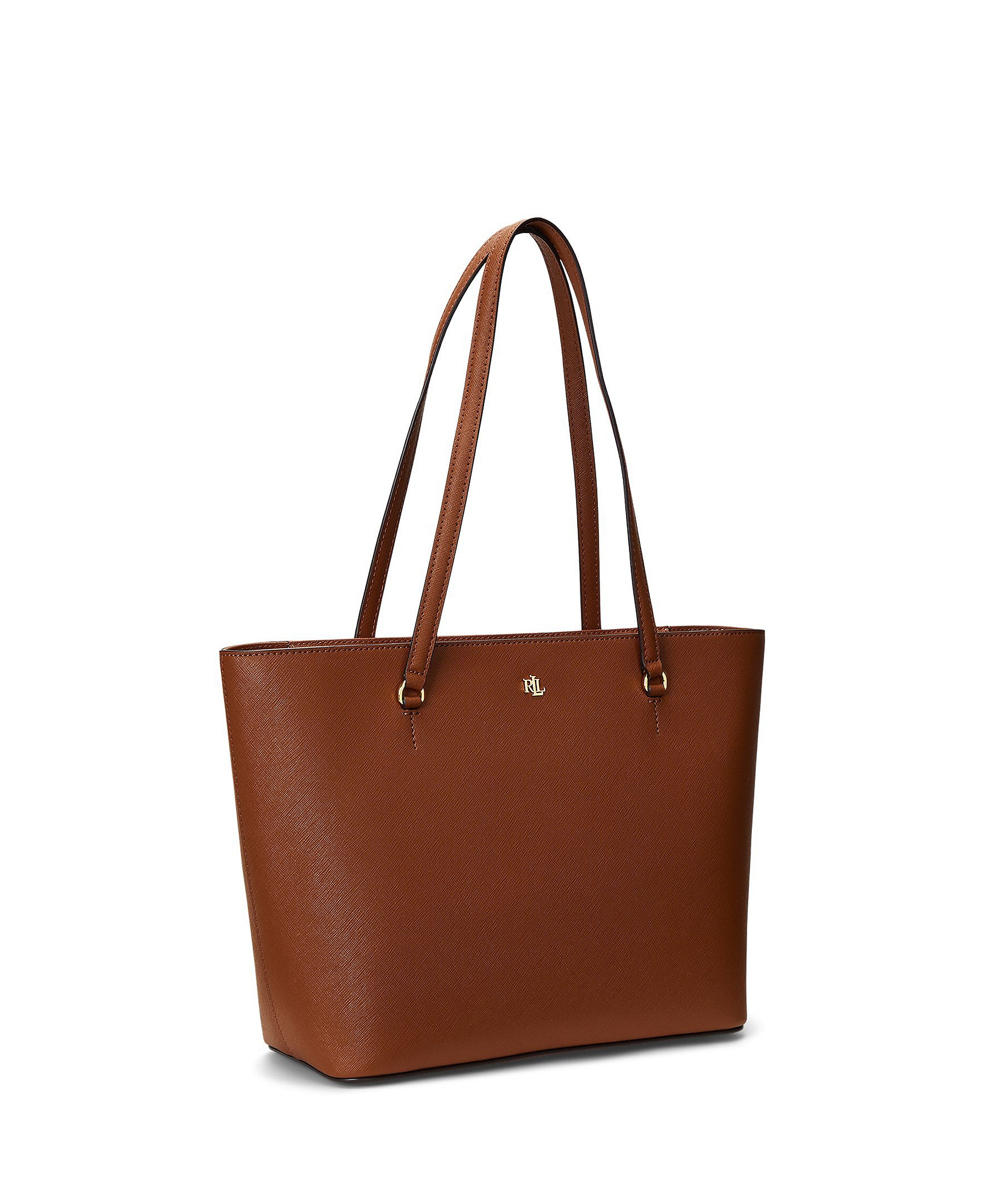 Lauren Ralph Lauren Crosshatch Leather Karly Medium Shopper Tote Handbag - Lauren Tan