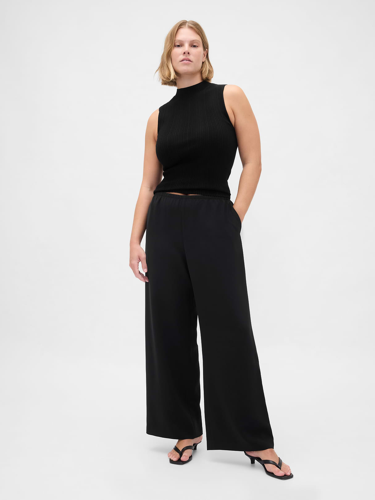 Easy Wide-Leg Pants - Black