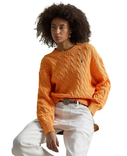 Polo Ralph Lauren Women's Cable-Knit Cotton Crewneck Sweater - Soft Clementine