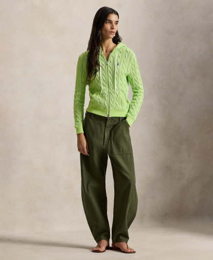 Polo Ralph Lauren Women's Cable-Knit Cotton Full-Zip Hoodie Sweater - Apple Green