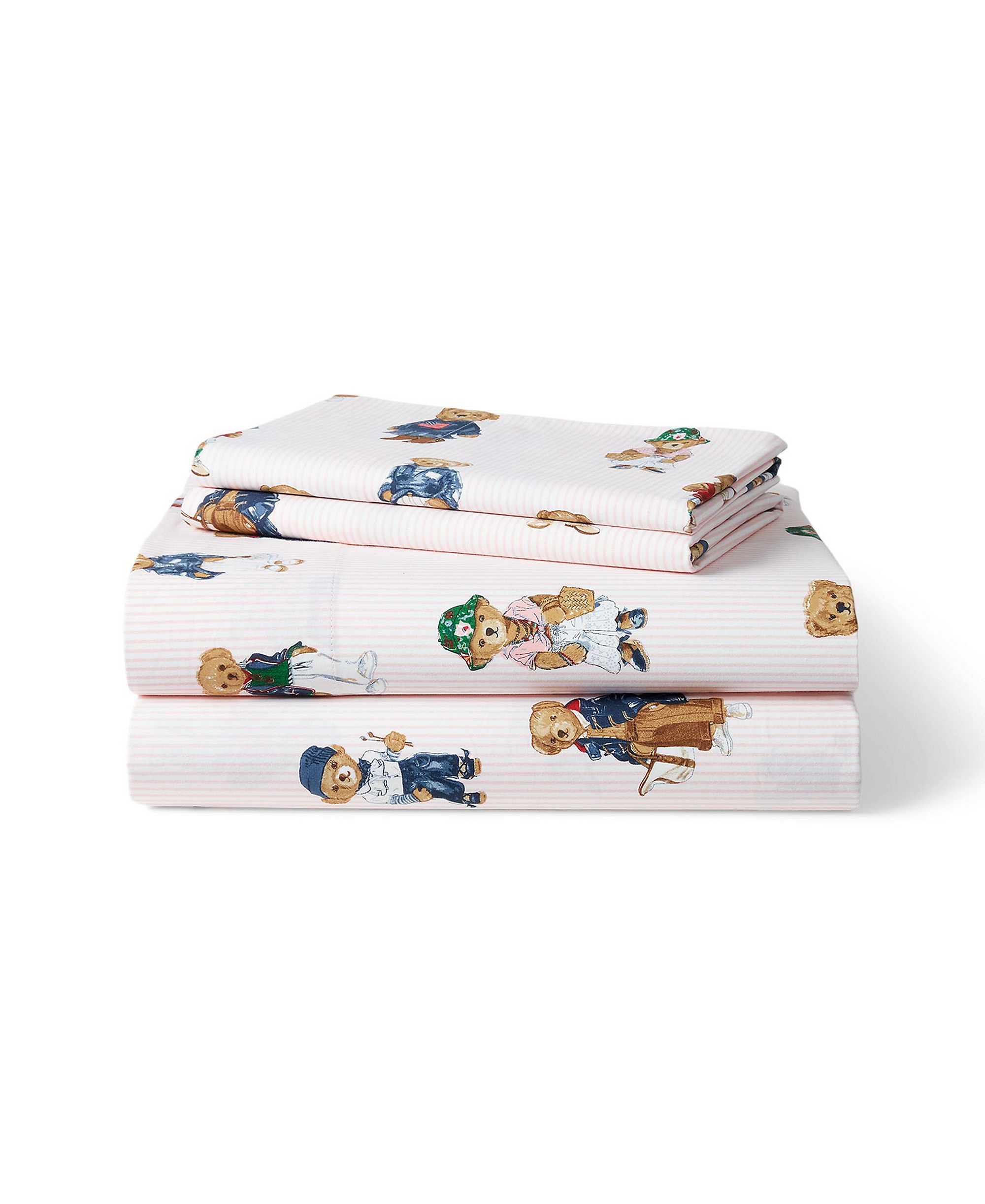 Polo Ralph Lauren Teddy Bear Stripe 3-Pc. Sheet Set, Twin - Pink