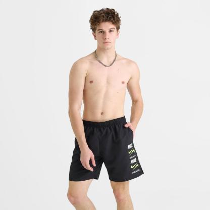 Men's Nike Swim Stack Logo Volley Shorts - Black