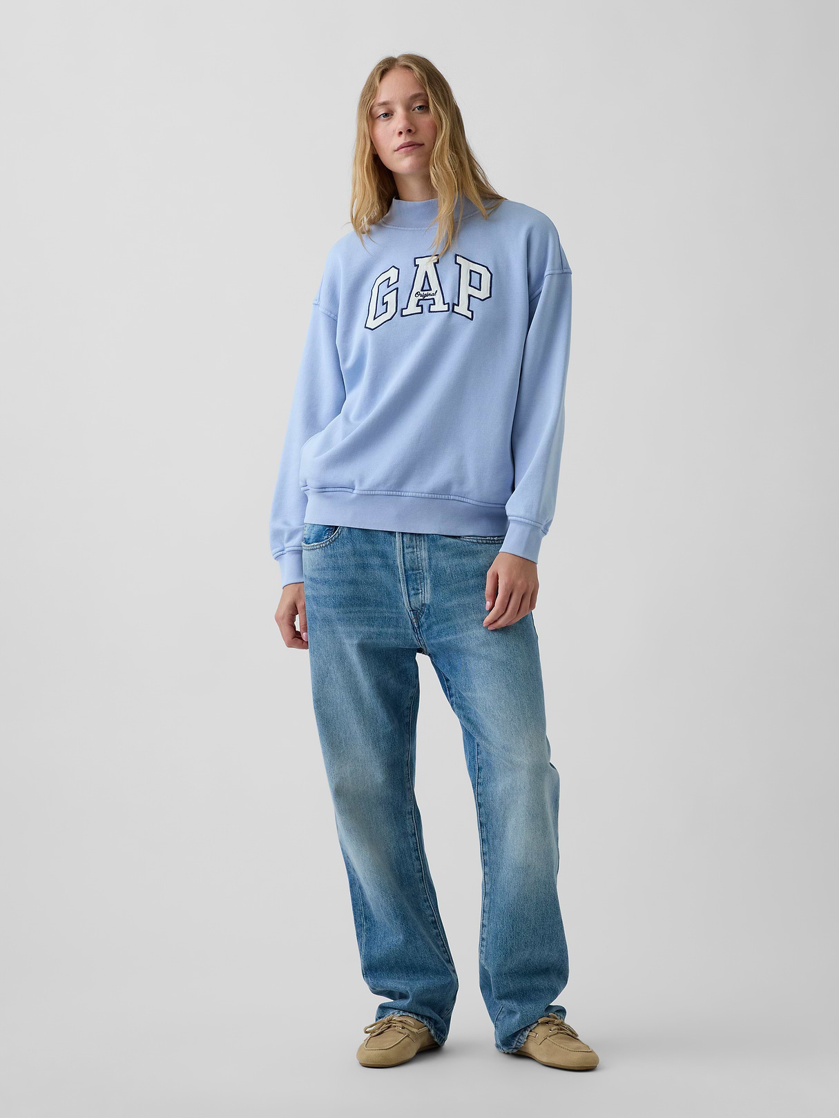 VintageSoft Oversized Mockneck Logo Sweatshirt - Air stream blue