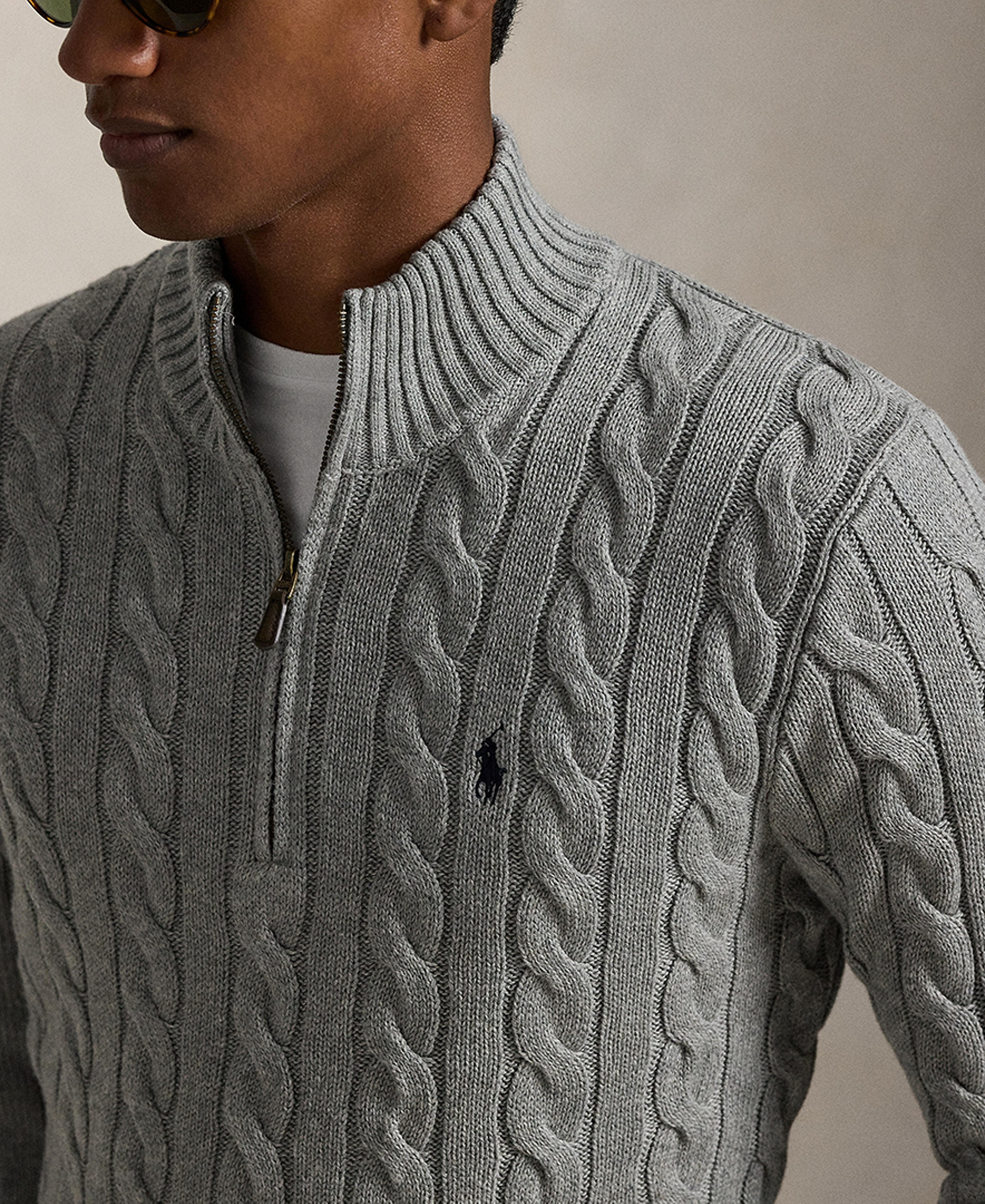 Polo Ralph Lauren Men's Cable-Knit Cotton Sweater - Fawn Gray Heather