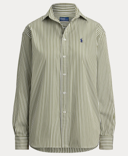 Polo Ralph Lauren Women's Relaxed-Fit Striped Cotton Shirt - Supply Olive/White