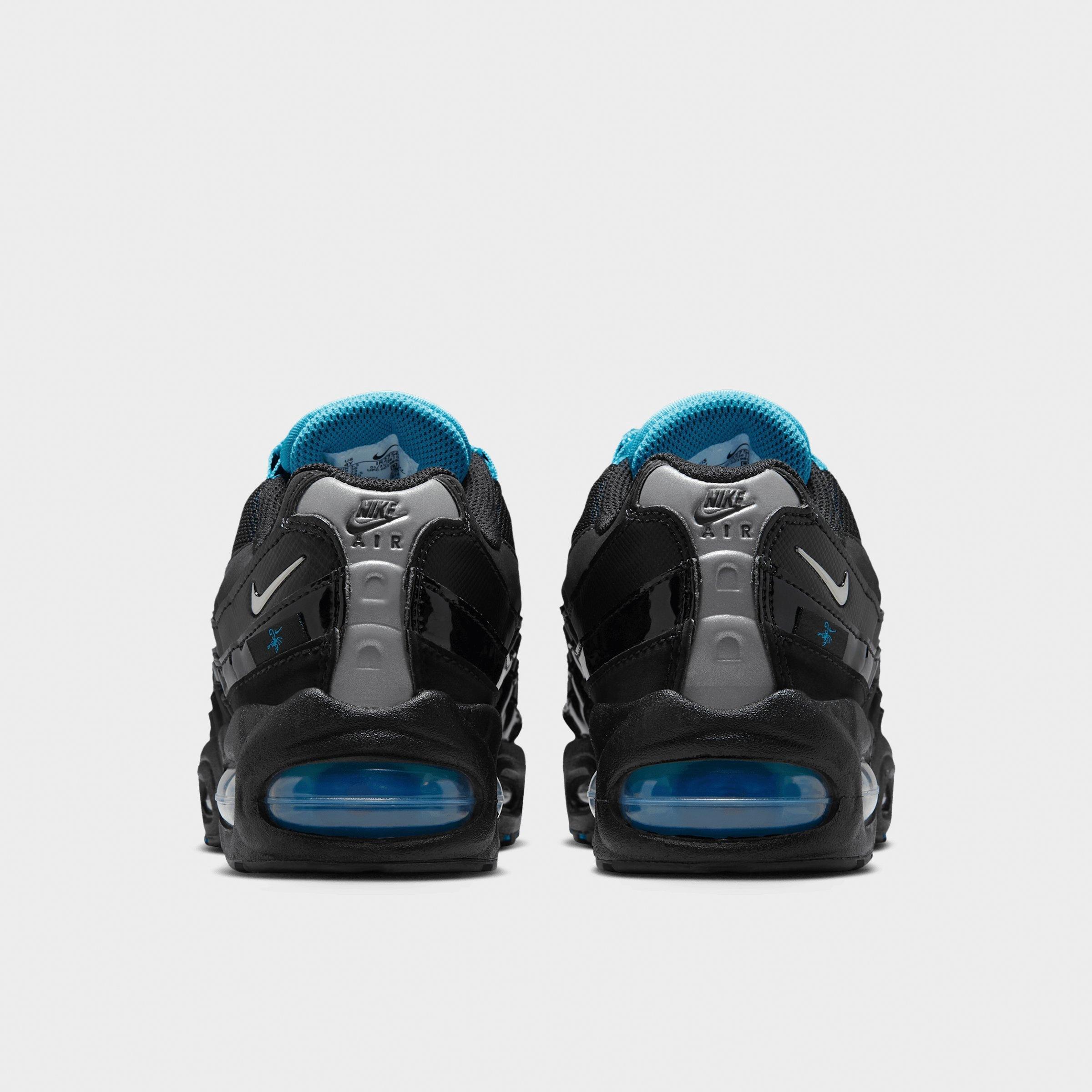 Big Kids' Nithtke Air Max 95 Big Bubble SE Casual Shoes - Black/Gamma Blue/Metallic Silver/Chrome - Back view