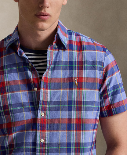 Polo Ralph Lauren Men's Classic-Fit Short-Sleeve Oxford Shirt - Blue Red Multi