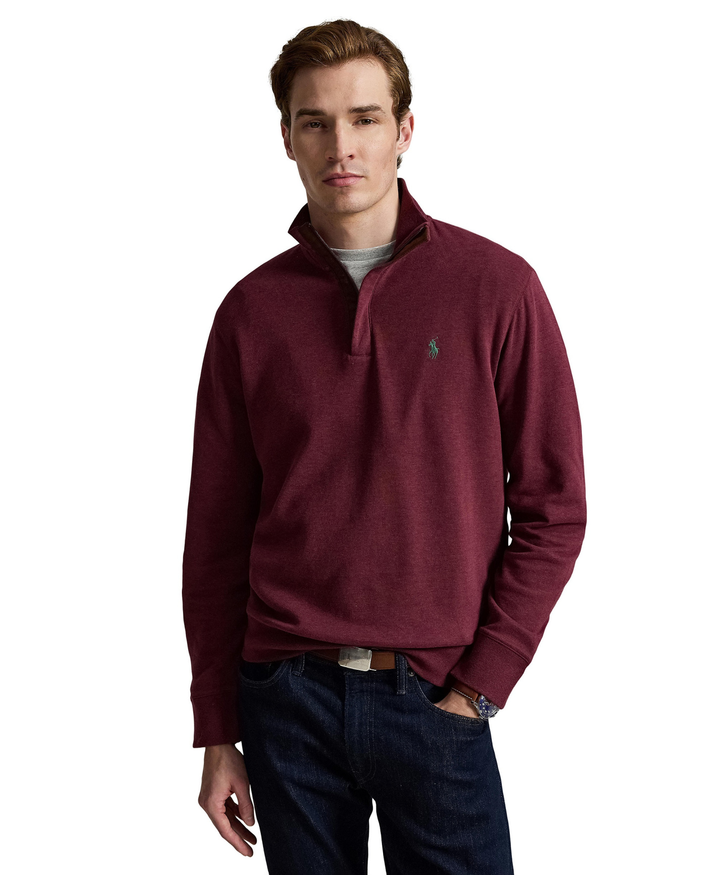 Polo Ralph Lauren Men's Luxury Jersey Quarter-Zip Pullover Sweater - Spring Wine Heather