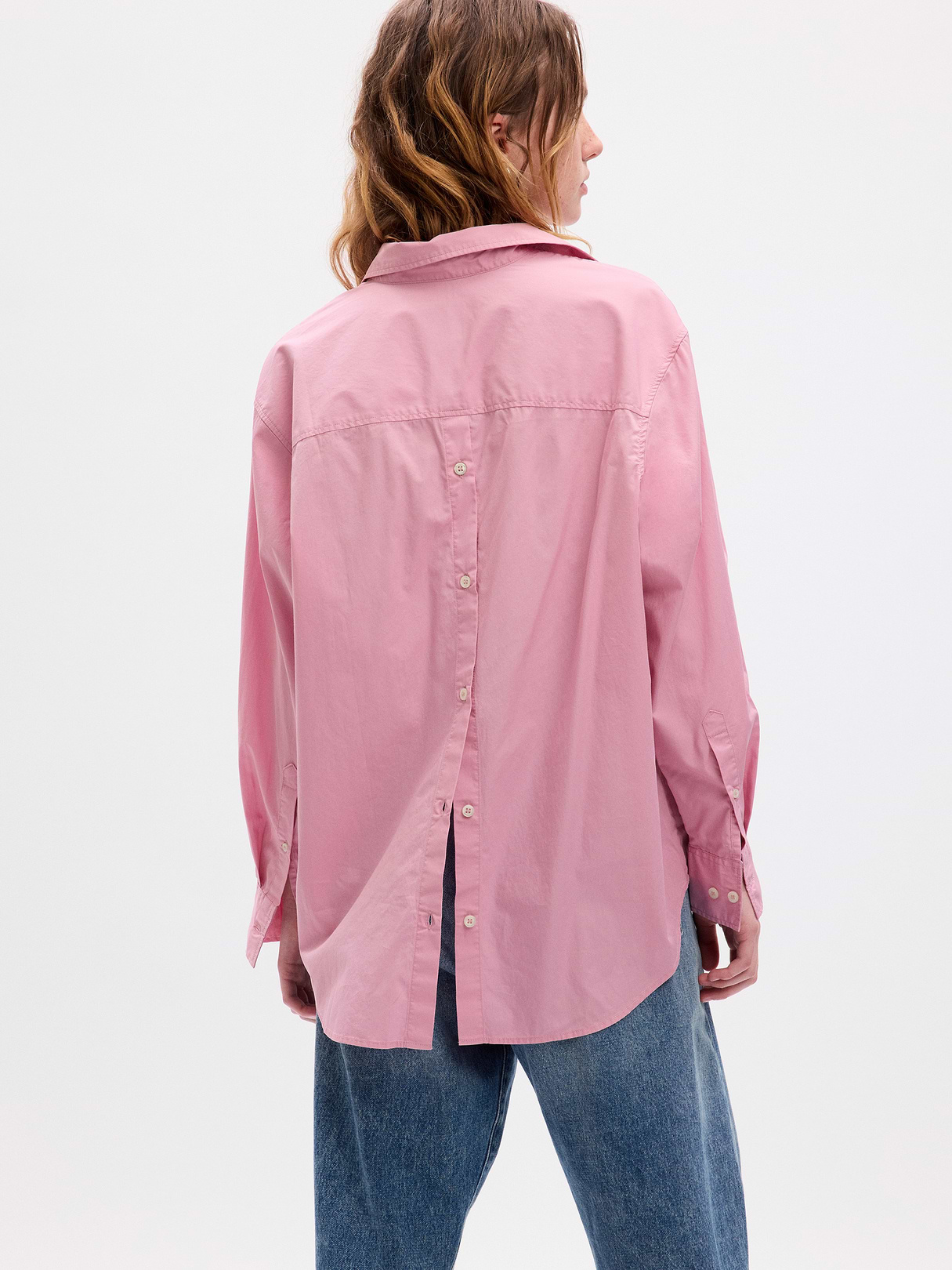Organic Cotton Poplin Stripe Big Shirt - light pink peony