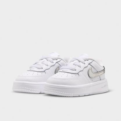 Infant and Kids' Toddler Nithtke Force 1 Low Casual Shoes - Part 1 - White/Metallic Silver - Both shoes facing left
