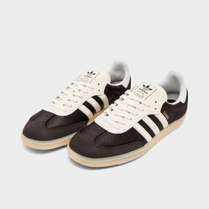 Men's adidas Originals Samba OG Nylon Casual Shoes - Aurora Coffee/Cream - Both shoes facing left