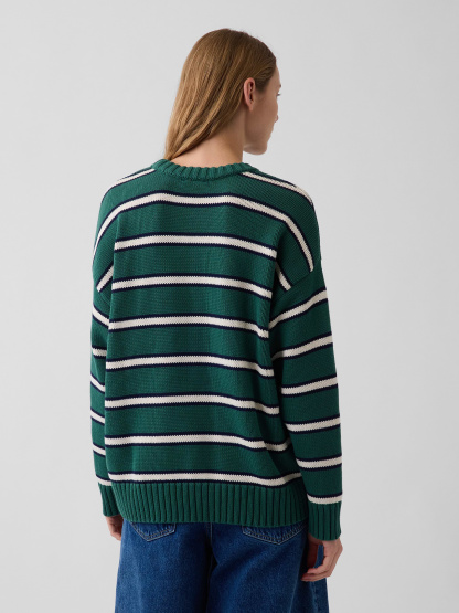100% Cotton Oversized Sweater - Green stripe