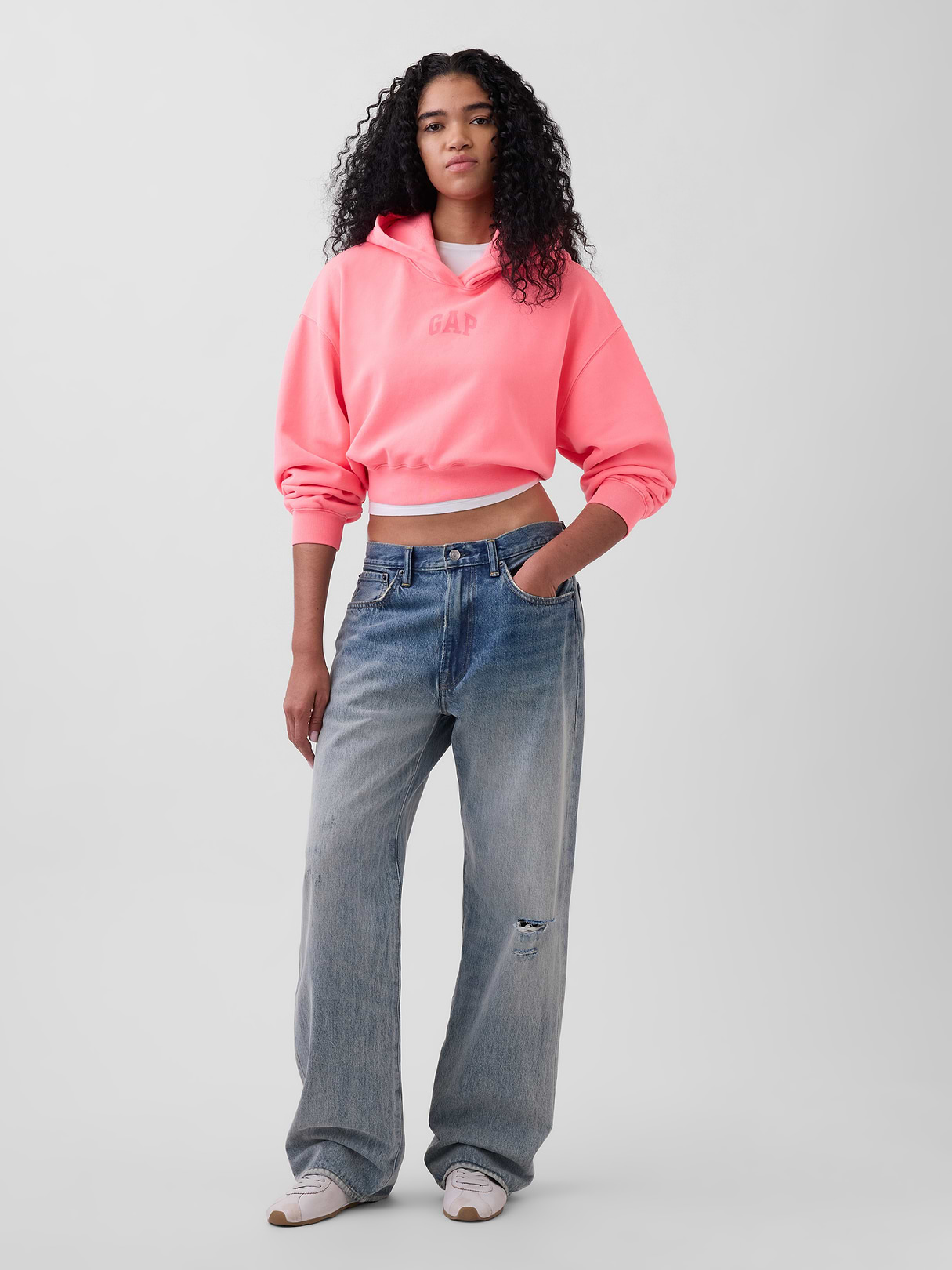 VintageSoft Crop Logo Hoodie - Sassy pink