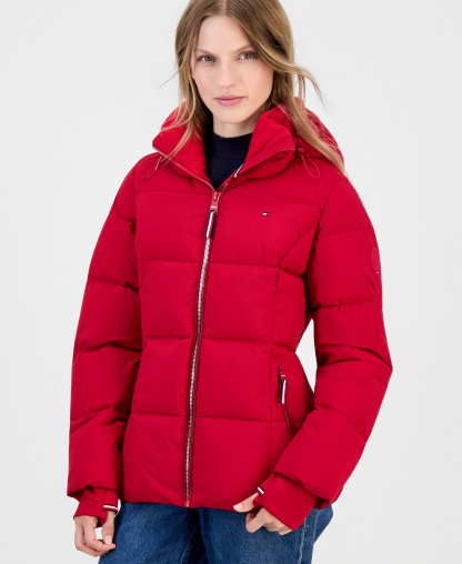Tommy Hilfiger Women's Short Hooded Puffer Jacket, Created for Macy's - Crimson