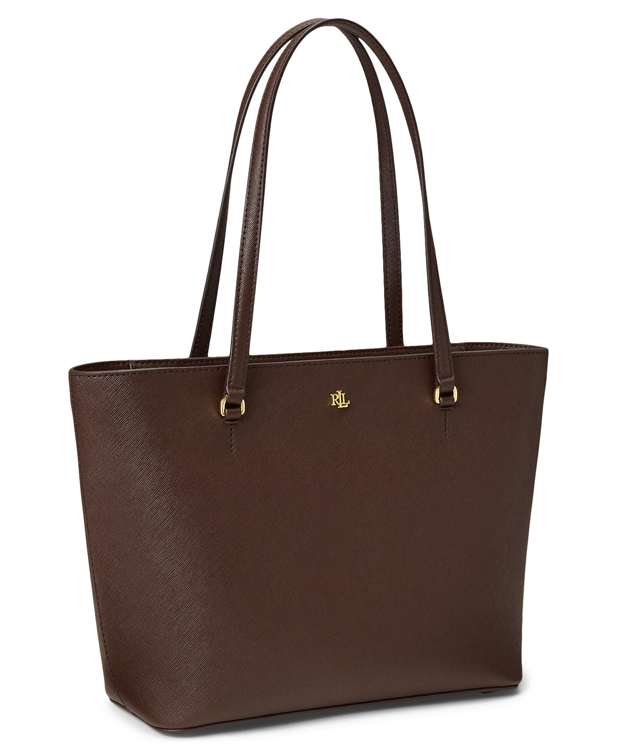 Lauren Ralph Lauren Crosshatch Leather Karly Medium Shopper Tote Handbag - Chestnut Brown