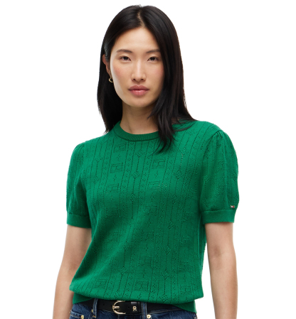 Tommy Hilfiger Women's Pointelle Puff-Sleeve Sweater - Nouveau Green