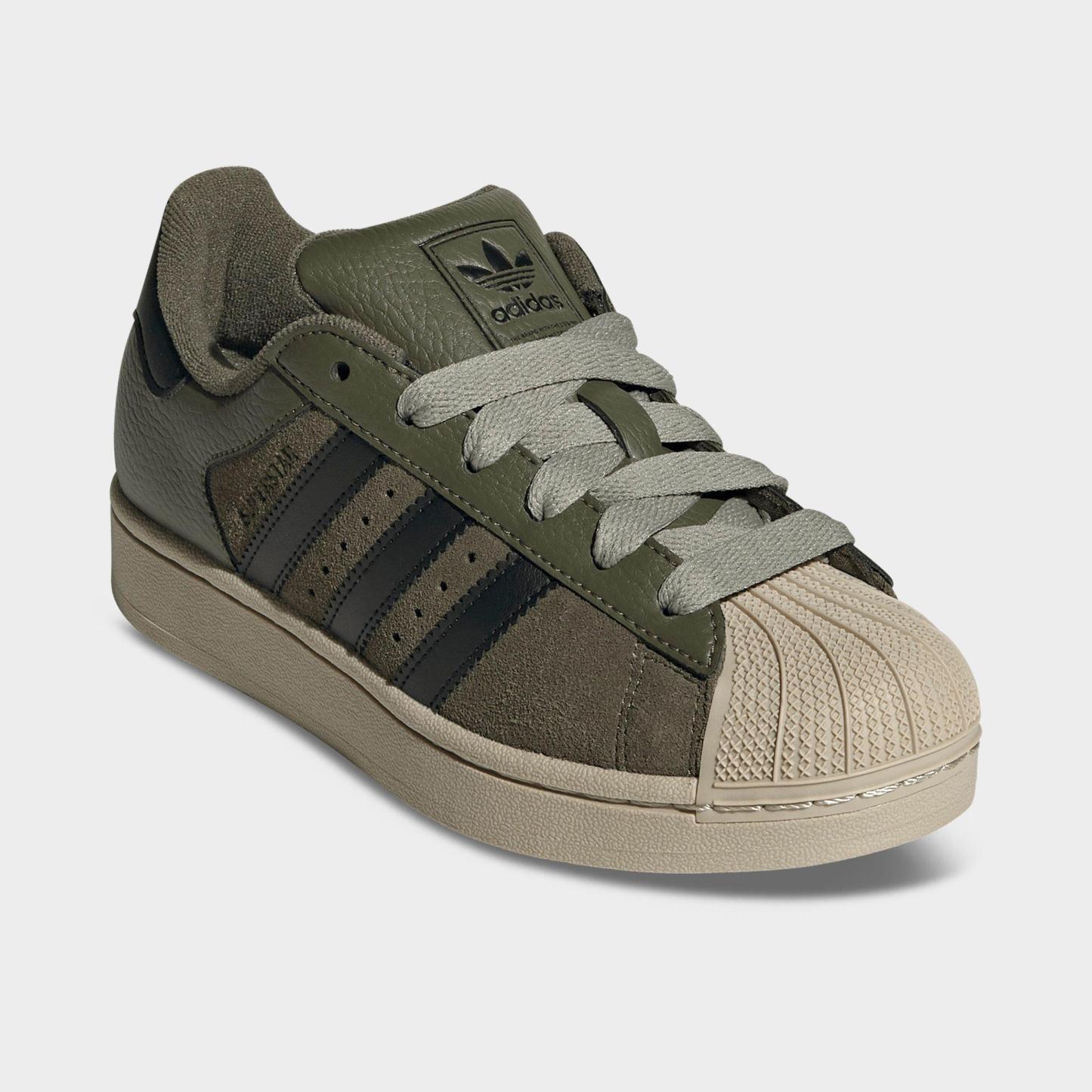 Big Kids' adidas Originals Superstar II Casual Shoes - Olive Strata/Core Black/Khaki - Both shoes facing left