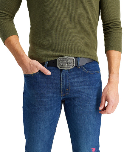 Levi's Men's Leather Belt with Plaque Buckle - Black