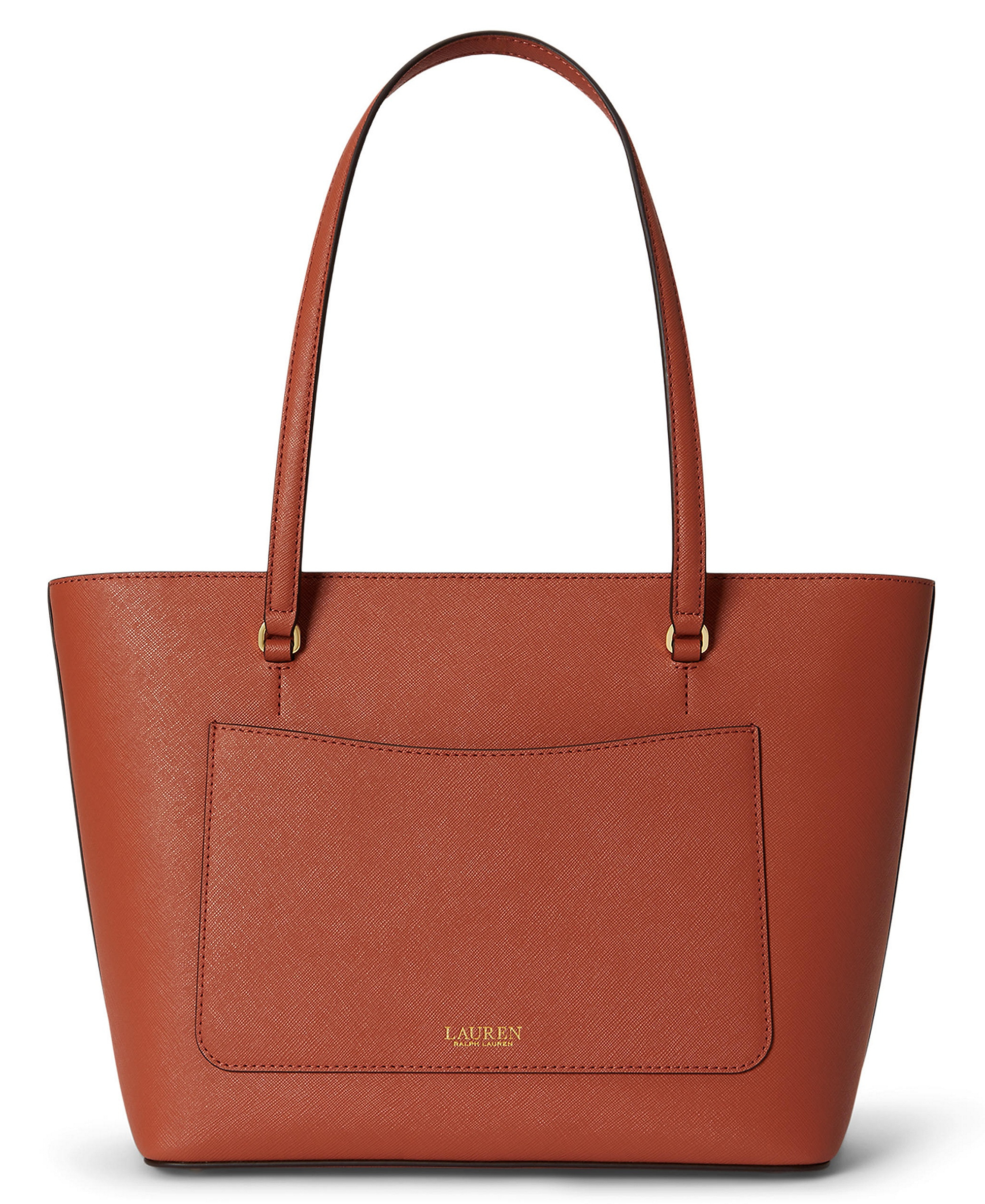 Lauren Ralph Lauren Crosshatch Leather Karly Medium Shopper Tote Handbag - Red Terracotta