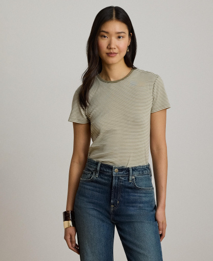 Lauren Ralph Lauren Women's Striped Short-Sleeve T-Shirt - Light Agave/Mas Cream