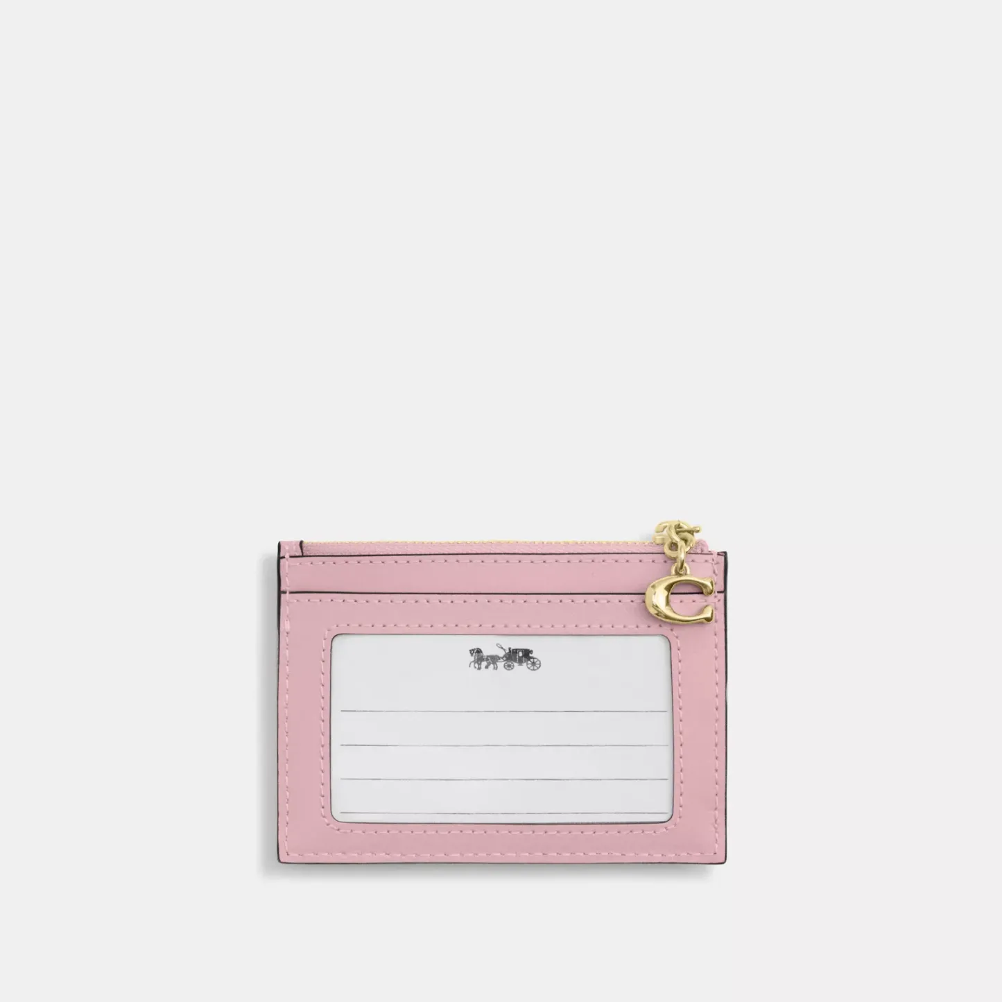 Mini Skinny Id Case In Loved Denim With Quilting And Charm - Gold/Light Pink - view 2