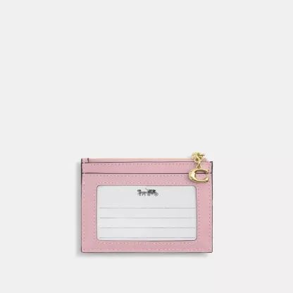 Mini Skinny Id Case In Loved Denim With Quilting And Charm - Gold/Light Pink - view 2