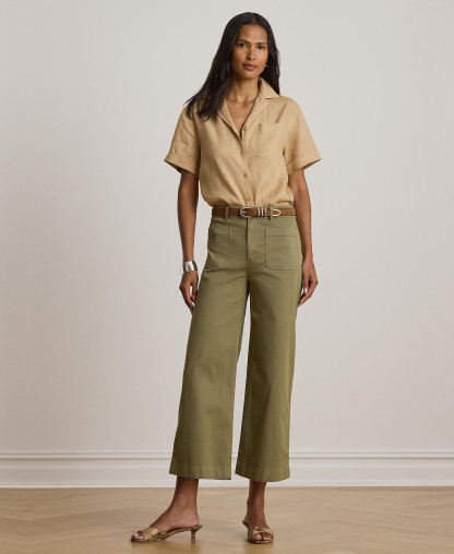 Lauren Ralph Lauren Women's Linen Short-Sleeve Camp Shirt - Birch Tan