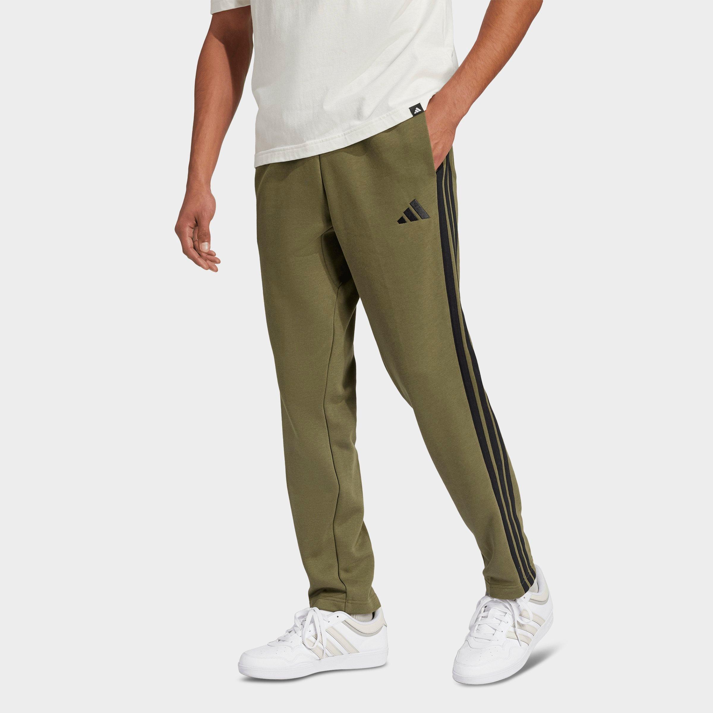 Men's adidas Essentials 3-Stripes Open Hem Fleece Pants - Olive Strata/Black