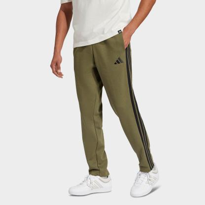 Men's adidas Essentials 3-Stripes Open Hem Fleece Pants - Olive Strata/Black