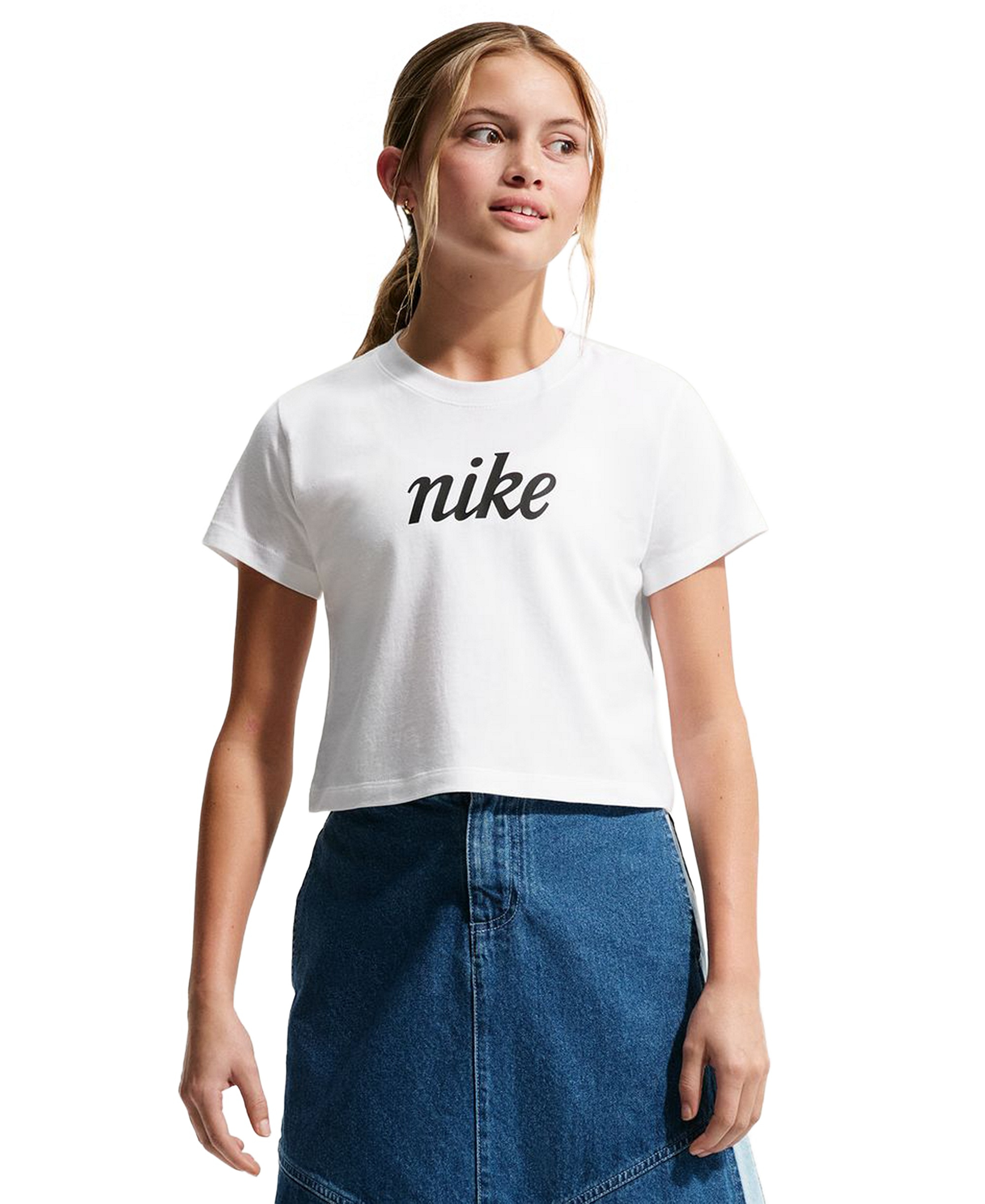 Nike Girls' 7-16 Sportswear Cropped Short-Sleeve T-Shirt - White