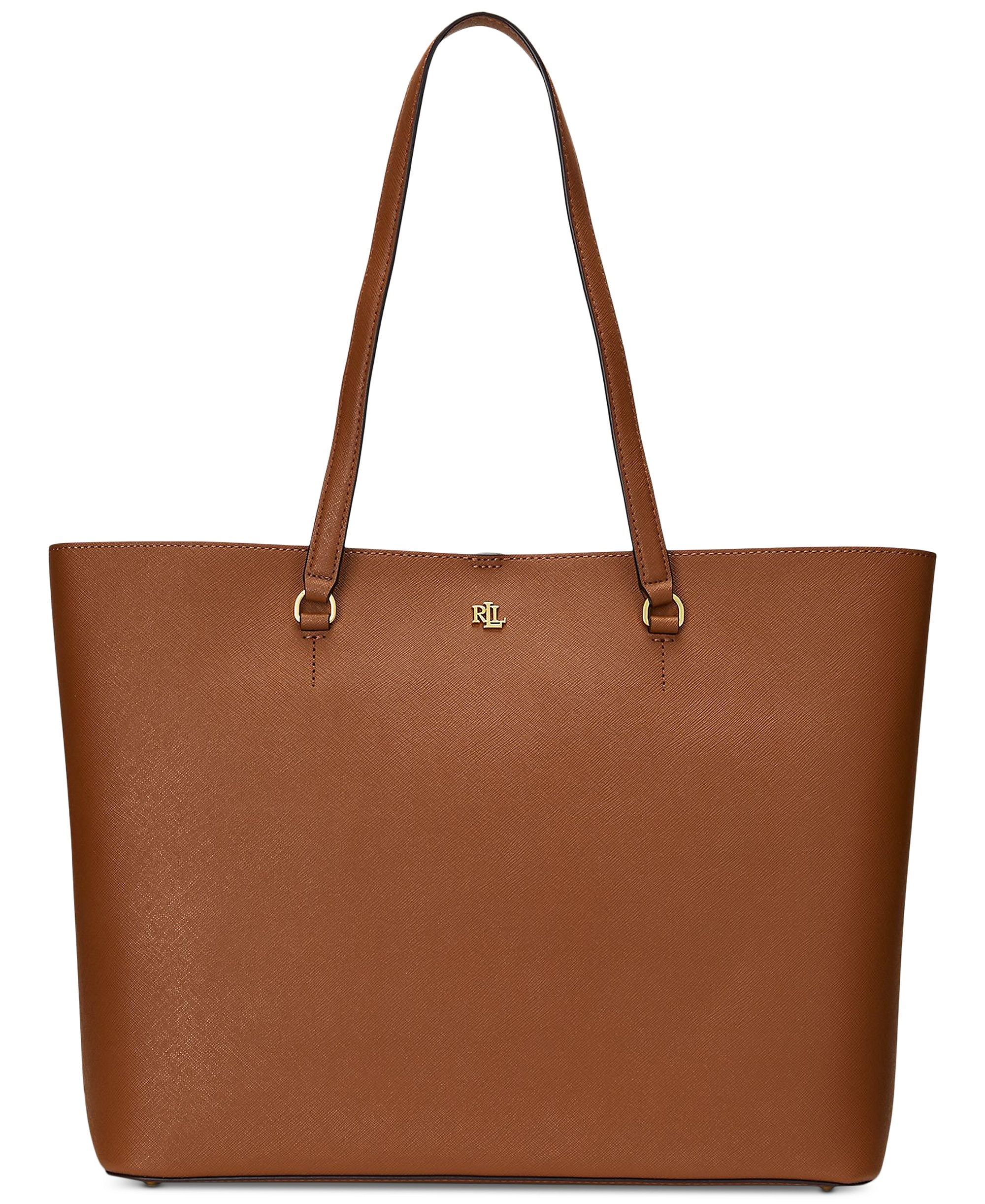 Lauren Ralph Lauren Karly Crosshatch Leather Large Tote - Lauren Tan