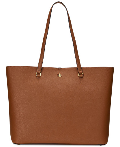 Lauren Ralph Lauren Karly Crosshatch Leather Large Tote - Lauren Tan
