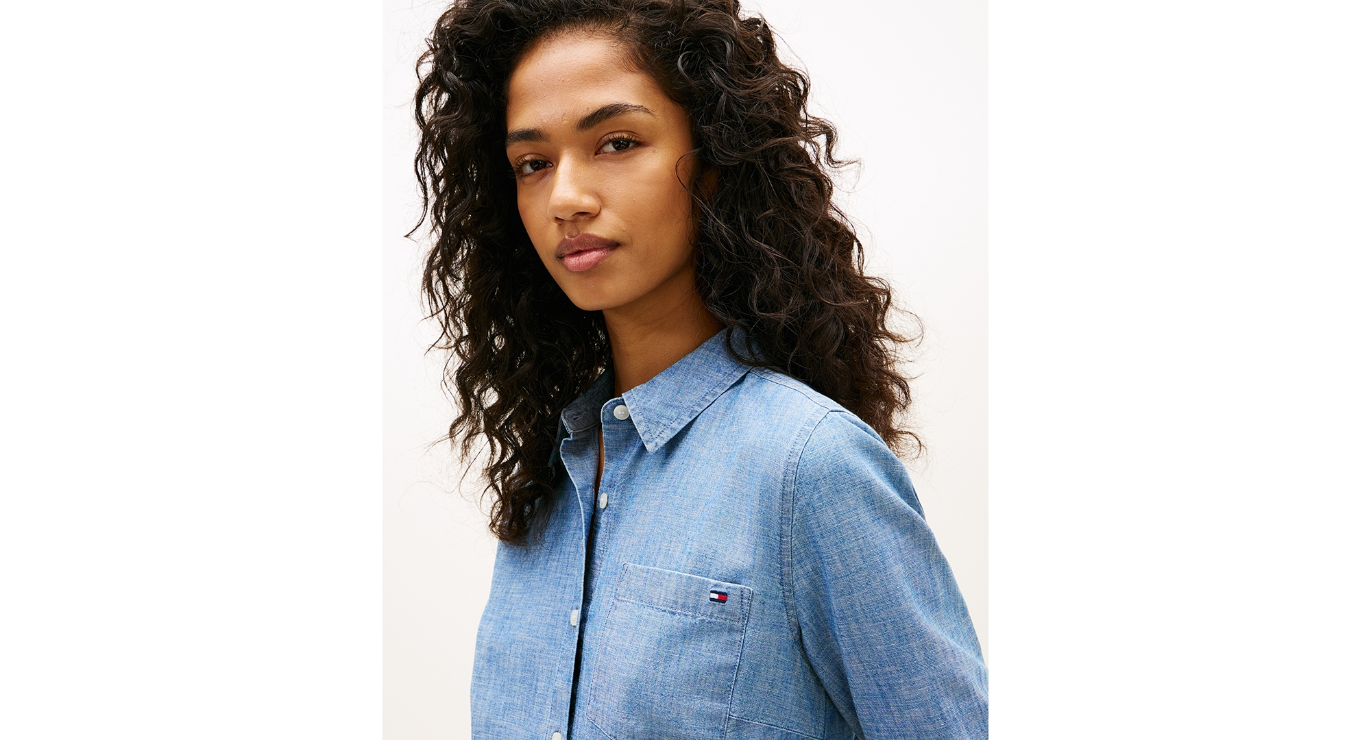 Tommy Hilfiger Women's Chambray Roll-Tab Long-Sleeve Shirt - Mid Blue